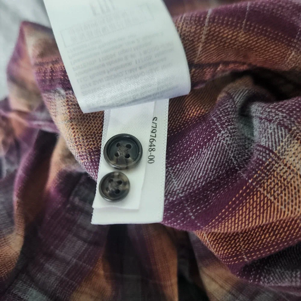Banana Republic Grant Fit Luxe Flannel Shirt Mens M Purple Orange Plaid Cabin